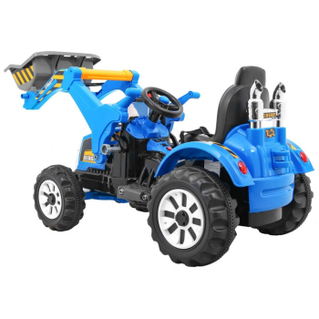 Spychacz na akumulator dla dzieci Traktor Niebieski + Ruchoma łyżka + Trąbka + Pasy + 2 prędkości